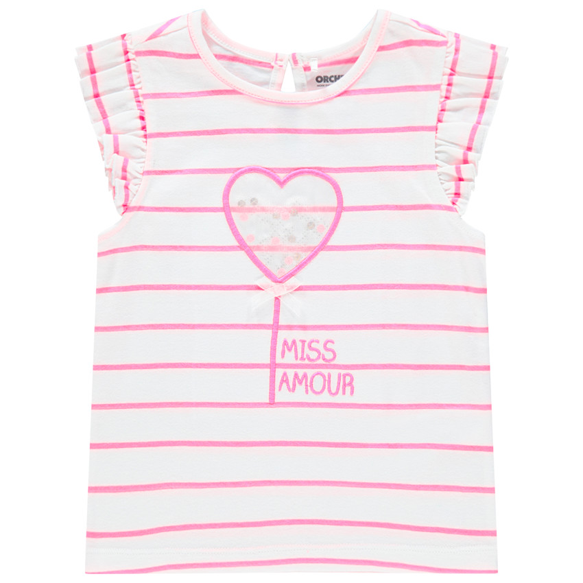 T-shirt manches courtes rayé à motif fantaisie ludique 