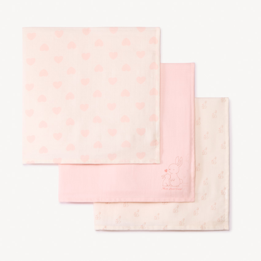 Lot de 3 langes en tetra motifs lapins pour bébé fille 