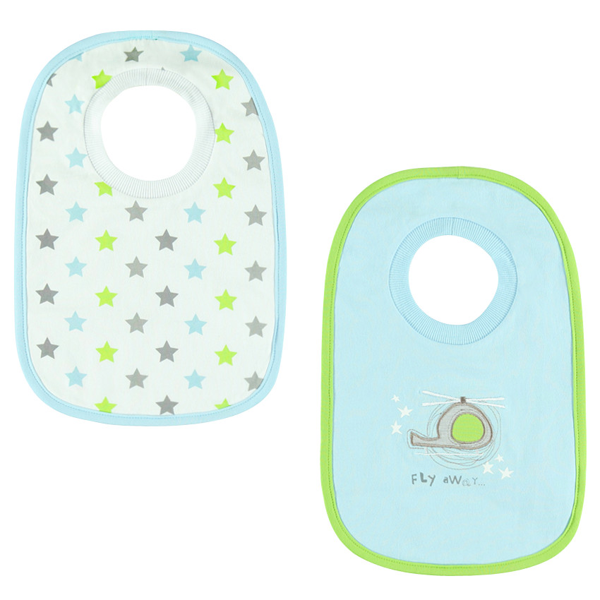 Lot de 2 bavoirs imprimés col élastiqué 