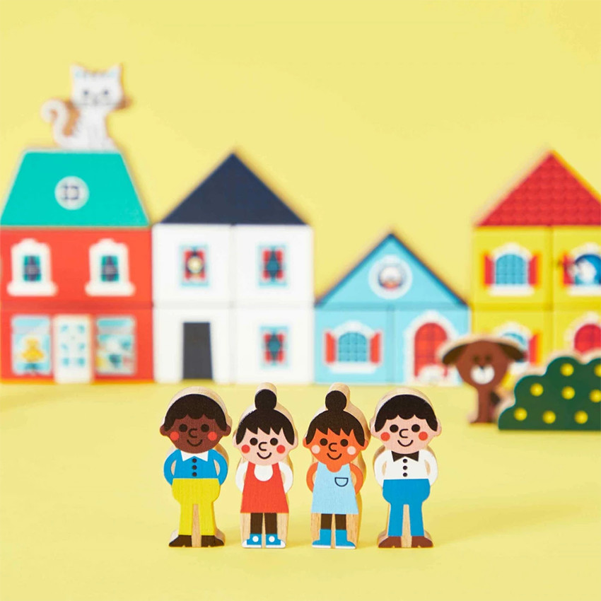 Set van 36 Houten Blokken City Cross Roads 