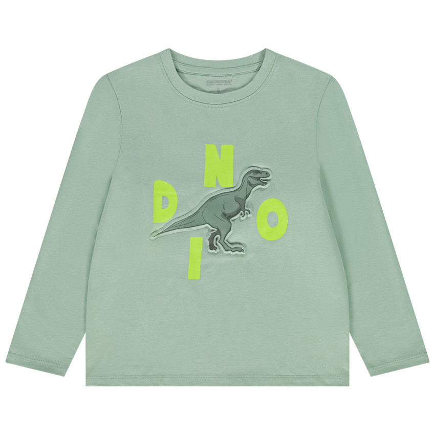T-shirt lange mouwen in jersey print dinosaurus voor jongen 