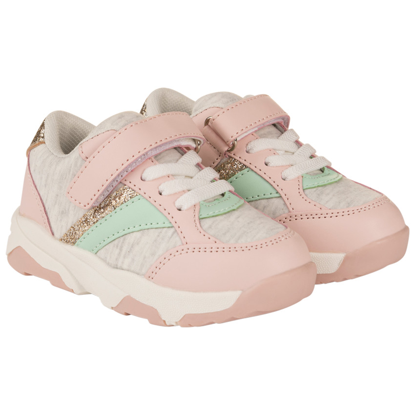 Sportieve sneakers in grijs met veters en klittenband voor meisjes 