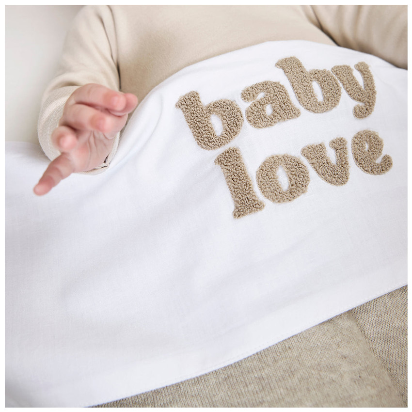 Drap berceau appliqué "Baby love" 75x100 Sand Melange 