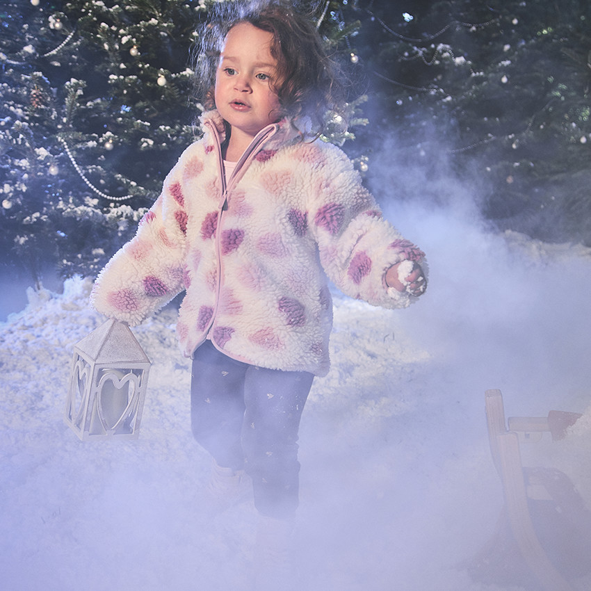 Jas in sherpa met hartenprint voor meisjes 