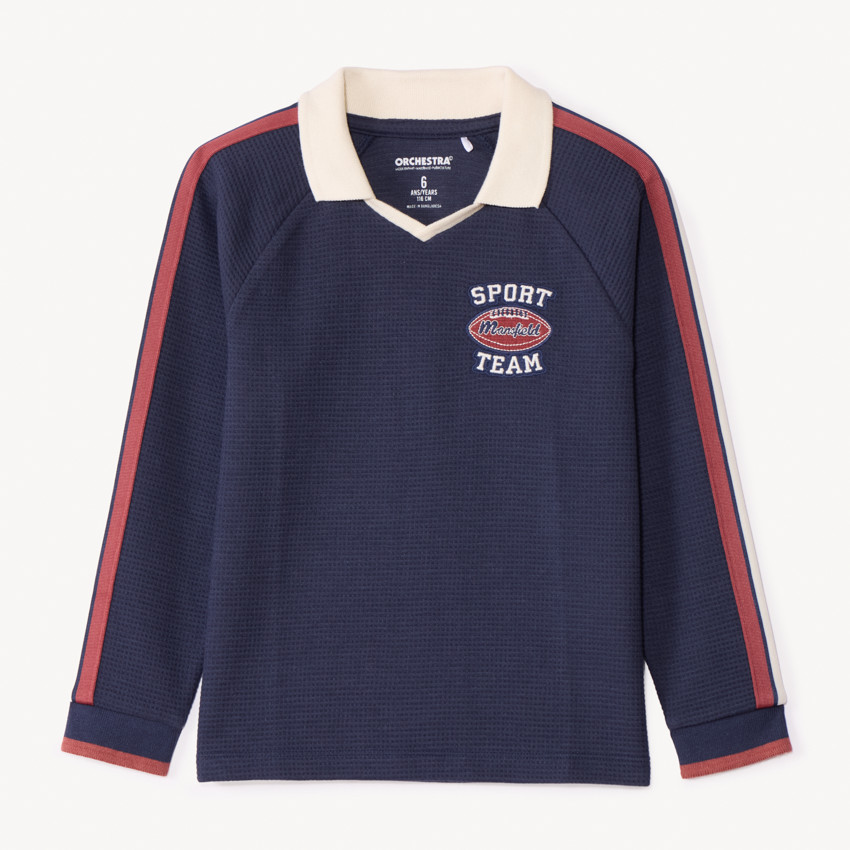 Poloshirt met lange mouwen en fantasiebadge voor jongens 