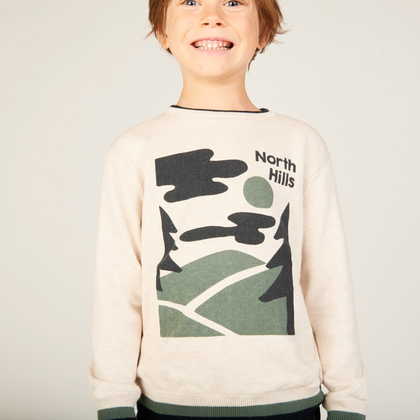 Trui in gebreide jersey met print en fluwelen voering voor jongens 
