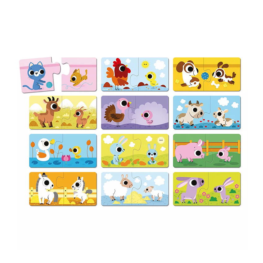 Coffret de 12 puzzles parents et bébés animaux 
