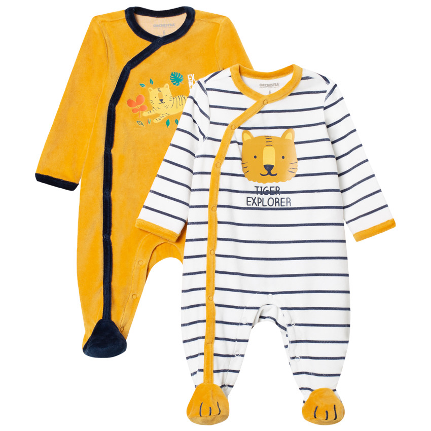 Set van 2 fluwelen onesies met tijgerprint voor babyjongens 