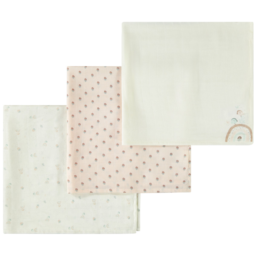 Lot de 3 langes en tetra motifs arcs-en-ciel pour bébé fille 