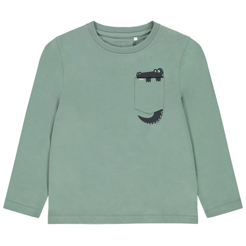 T-shirt manches longues à poche printée animal pour garçon 