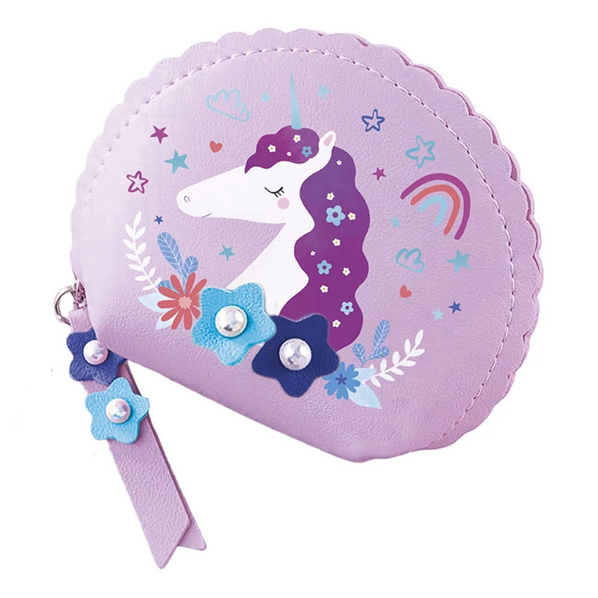 Dreamland portemonneetje met fantasie eenhoornprint paars, makkelijk mee te nemen vanaf 6 jaar 