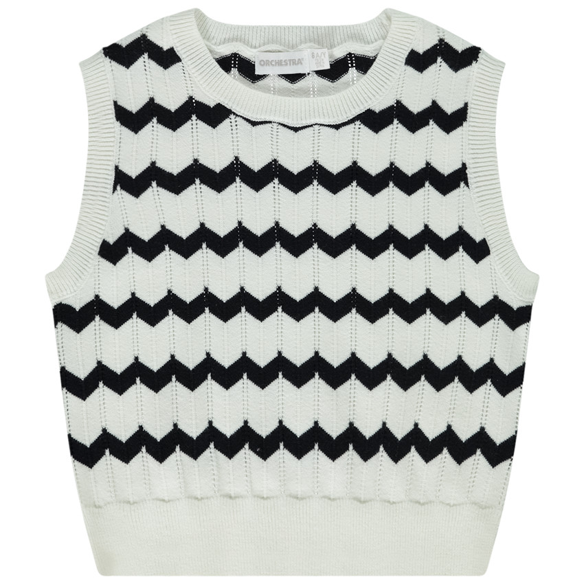 Trui zonder mouwen in opengewerkt breiwerk met zigzagpatroon voor meisjes 