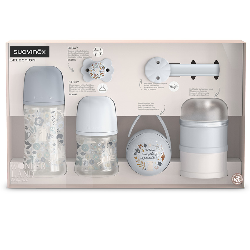 Coffret biberon Welcome Baby Wonderland bleu 