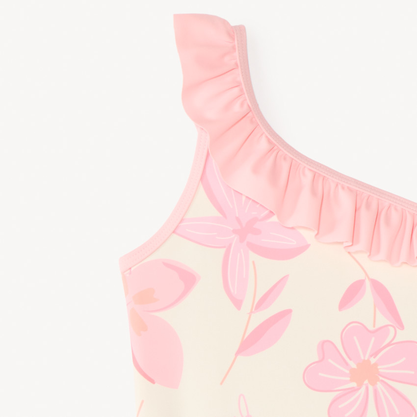 Maillot de bain 1 pièce bretelles asymétriques imprimé fleurs fille 