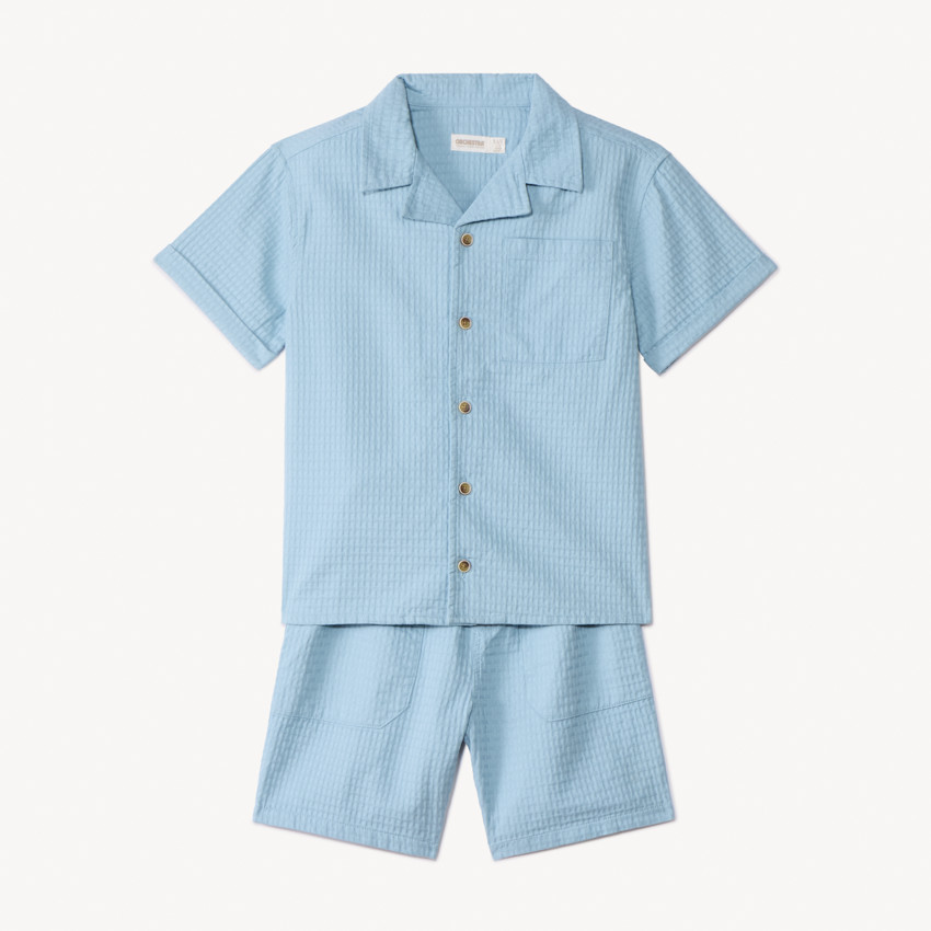 Ensemble 2 pièces en toile fantaisie unie pour garçon 