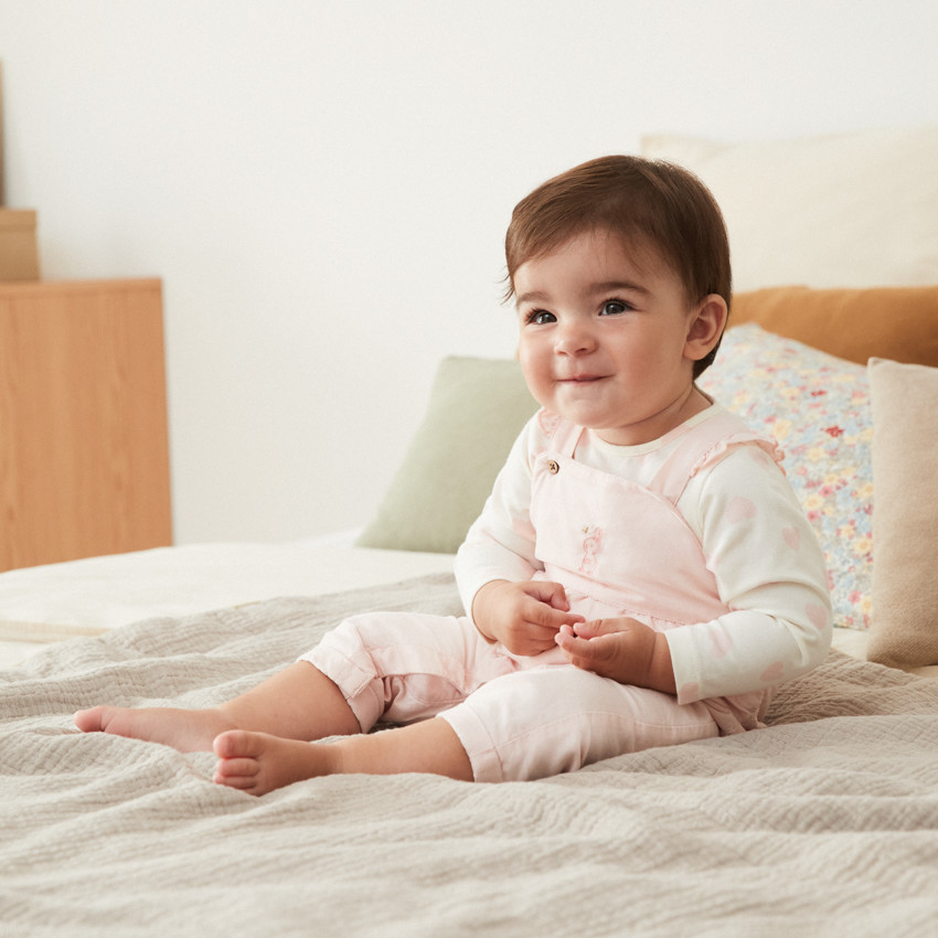 Ensemble 2 pièces avec salopette brodée pour bébé fille 