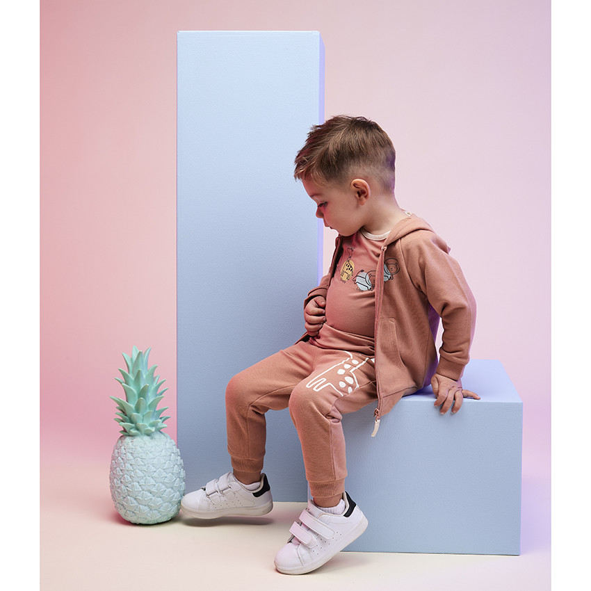 Pantalon de jogging uni avec print girafe ludique pour bébé garçon 