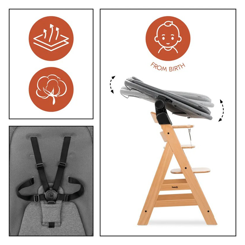 Kit complet chaise haute réglable Alpha Start N Grow Naturel/Dark Grey 