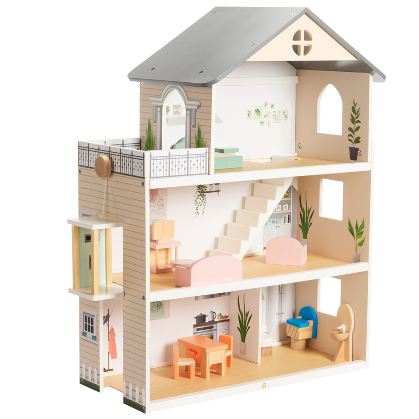 Maison de poupées aménagée en bois 