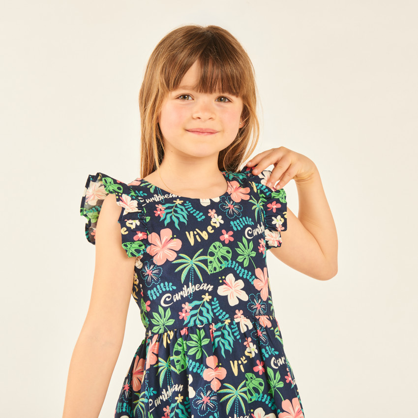 Robe manches courtes imprimée fleurie à dos nu pour fille 