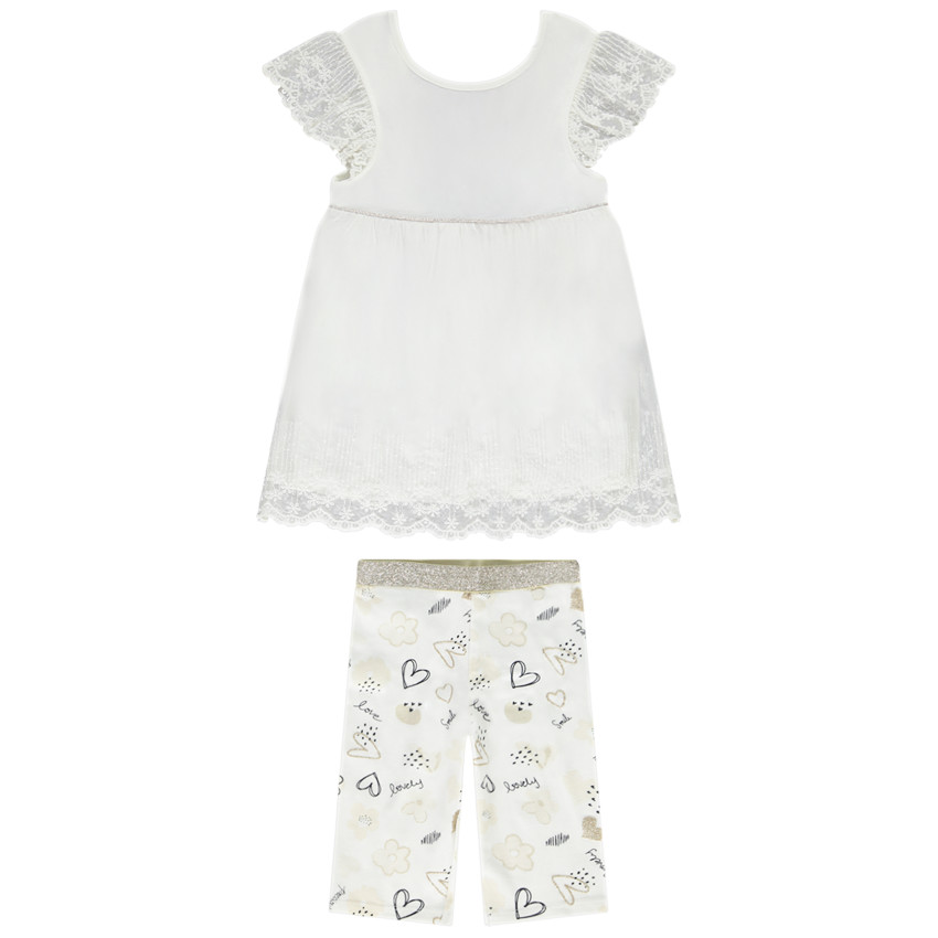 Ensemble 2 pièces tunique brodée + cycliste imprimé pour fille 