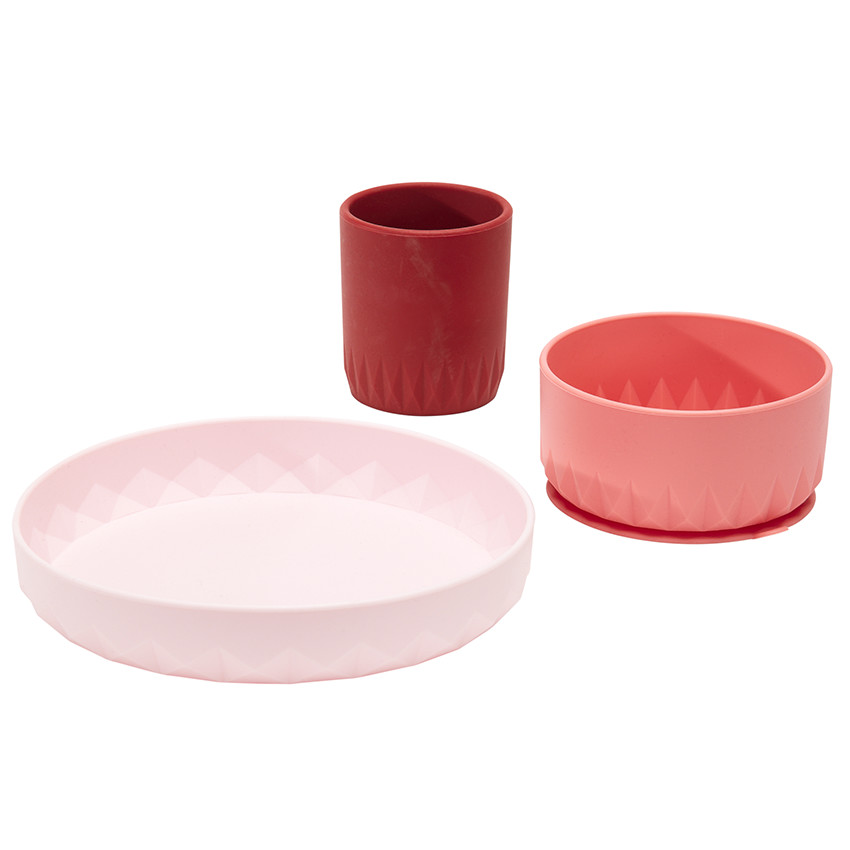 Set repas 3 pièces en silicone Origami - Rose 