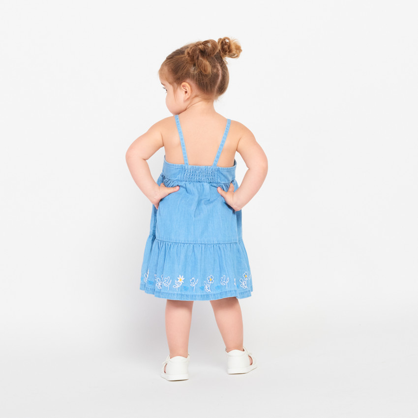 Robe à bretelles et broderies florales pour bébé fille 