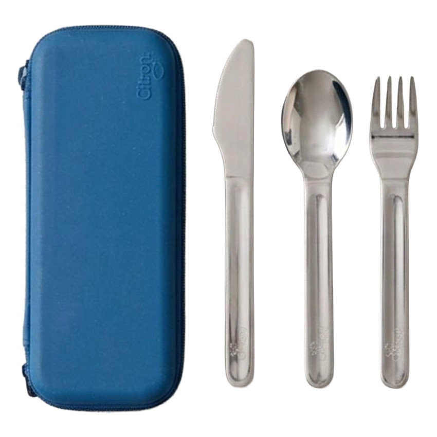 Set de couverts inox avec étui 3PCS Blue 