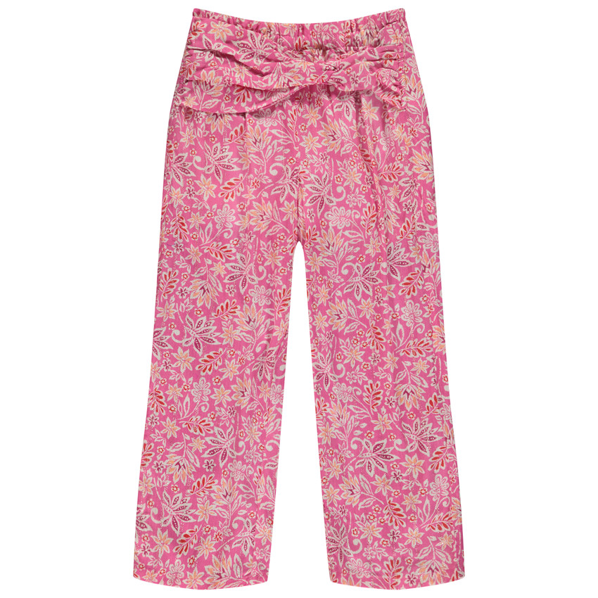 Vloeibare broek met nepceintuur en bloemenprint voor meisjes 