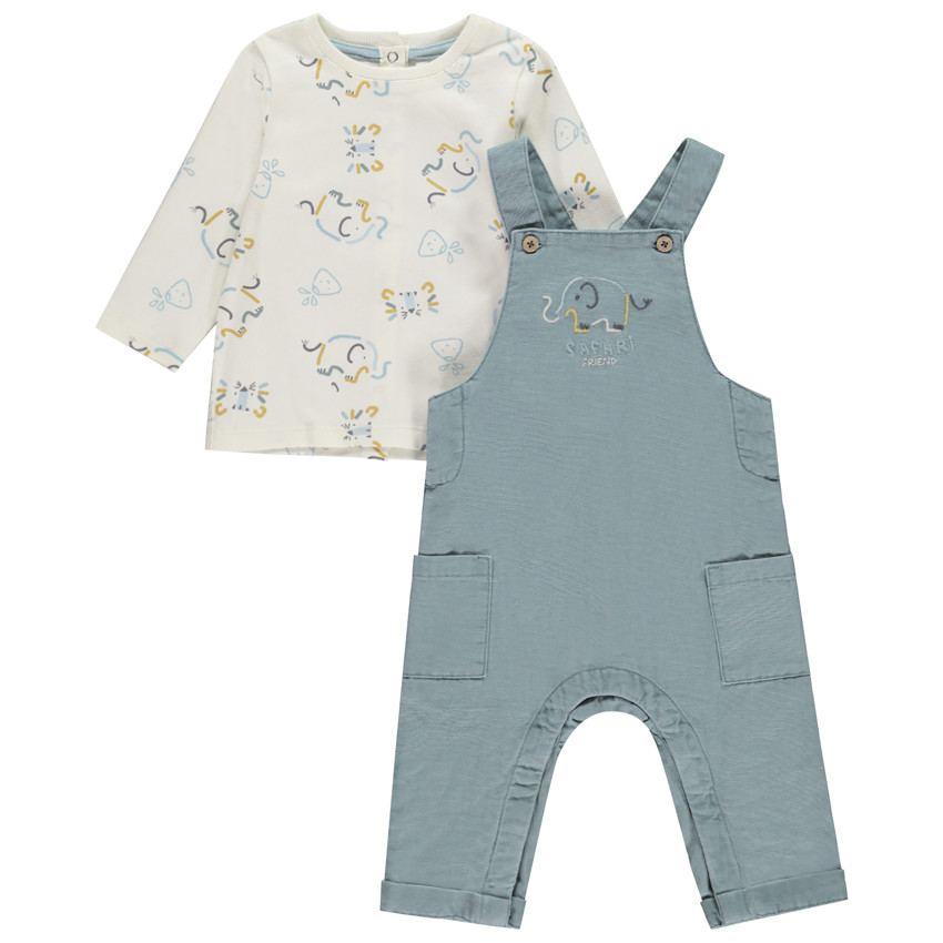 Ensemble salopette + t-shirt imprimé éléphants pour bébé garçon 