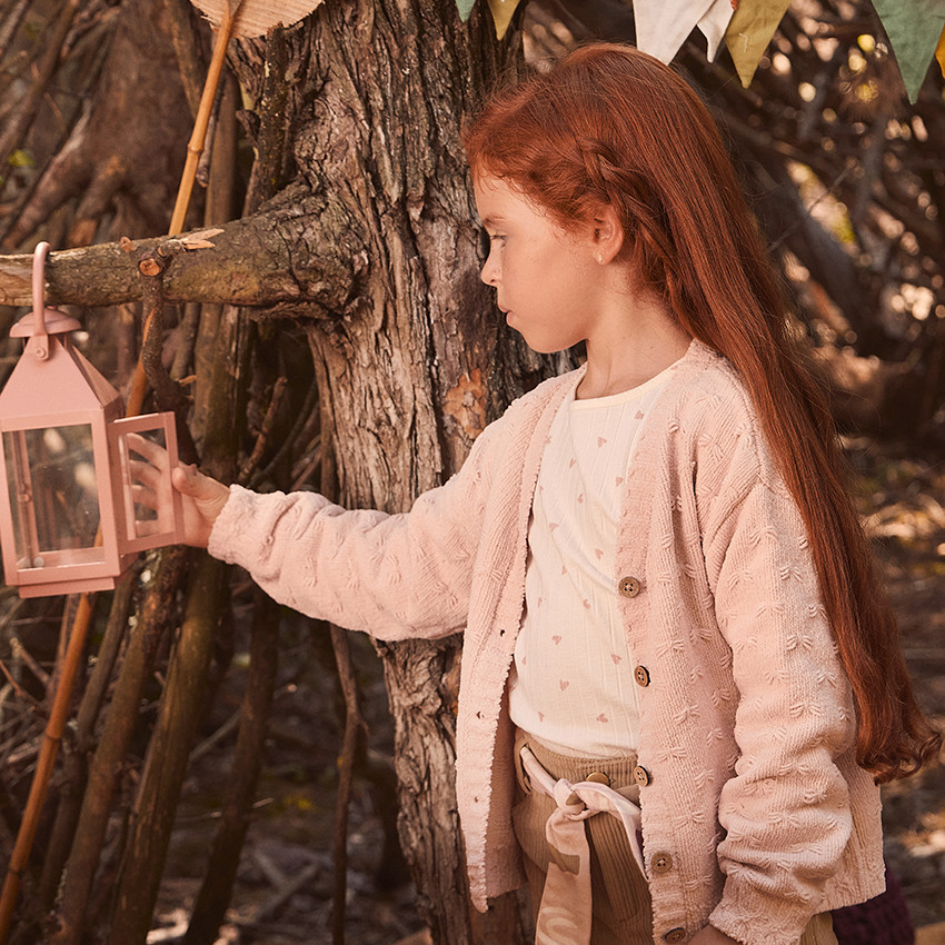 T-shirt manches longues en tricot côte imprimée cœur pour fille 