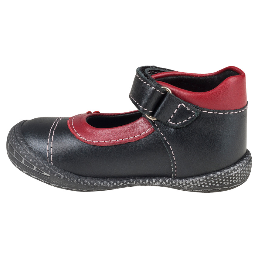 Babies noires et rouges en cuir avec patchs fleur et rivets 