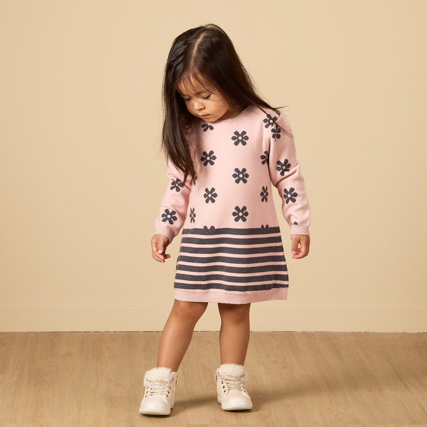 Robe pull en tricot motifs fantaisie pour bébé fille 