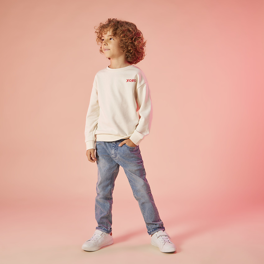 Sweatshirt fleece oversized geborduurd en print voor kinderen 