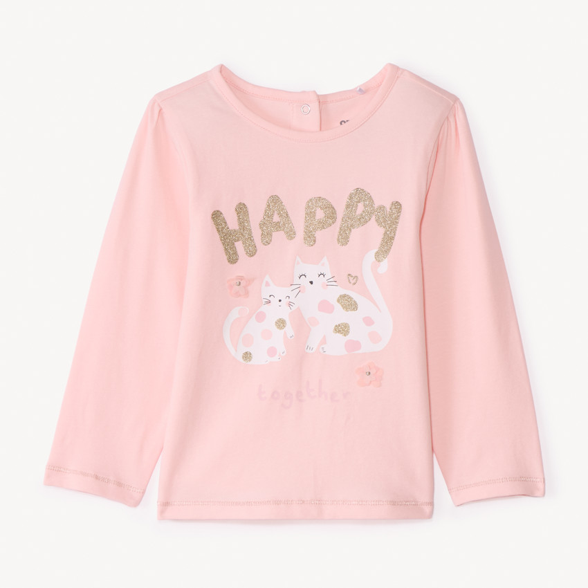 T-shirt manches longues uni à print fantaisie pour bébé fille 