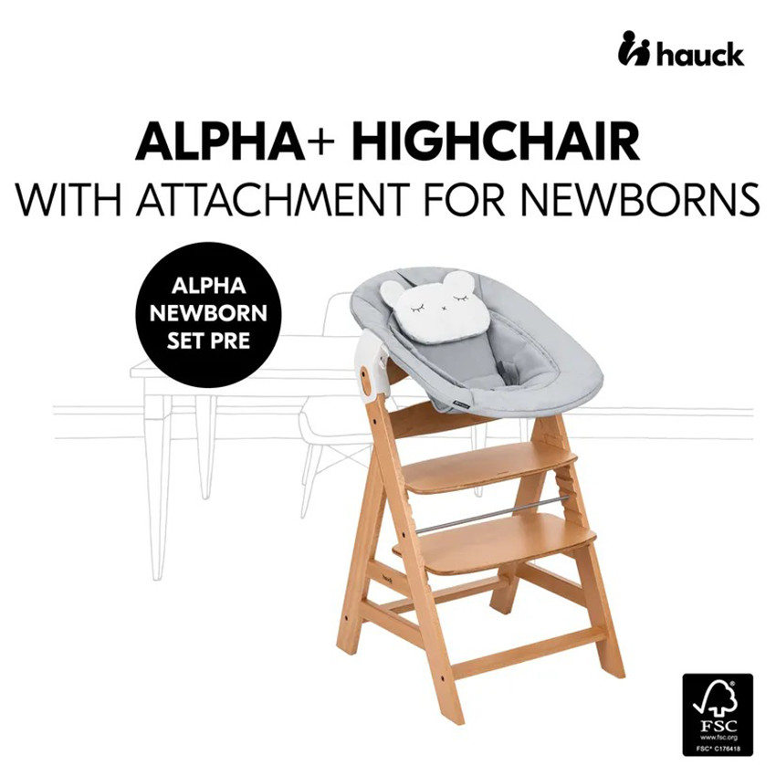 Hoge stoel meegroeiend Alpha+ & Alpha Newborn Natuur/Grey 