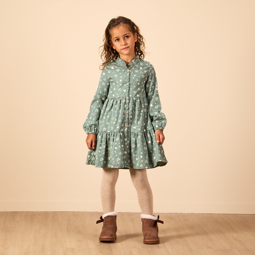 Robe manches longues style chemise imprimé fantaisie pour fille 