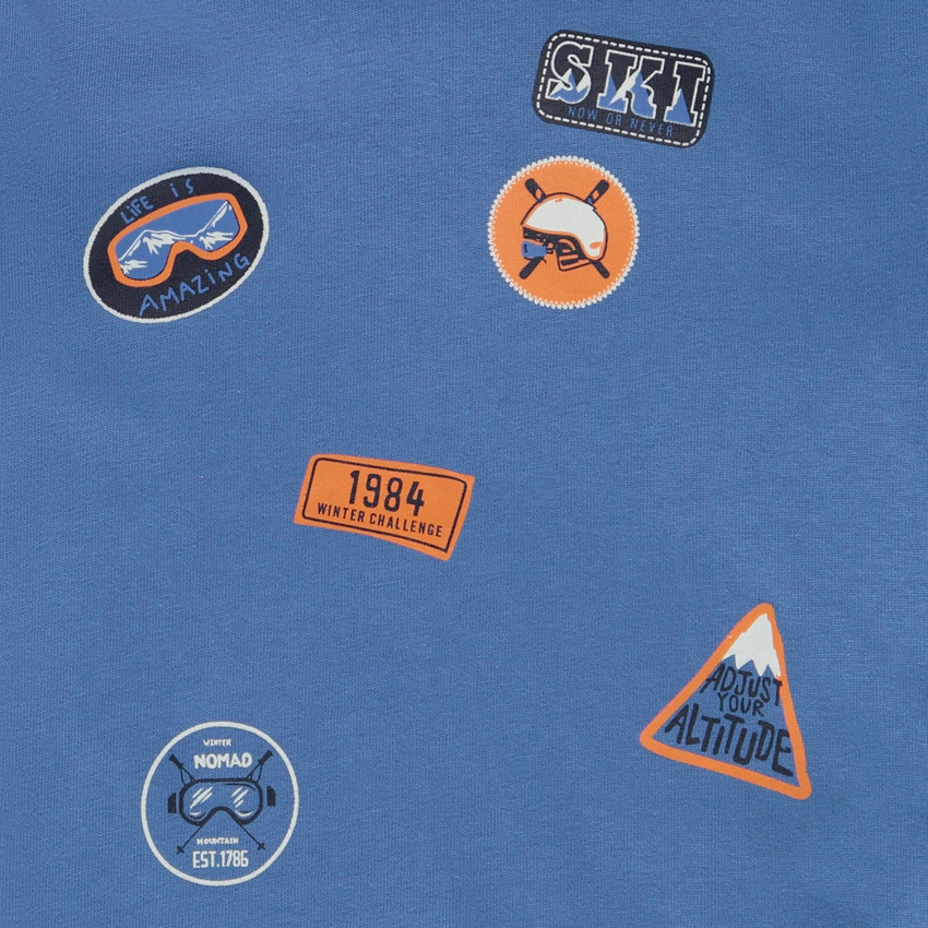 T-shirt met lange mouwen en kap in jersey met bedrukte badges voor jongens 