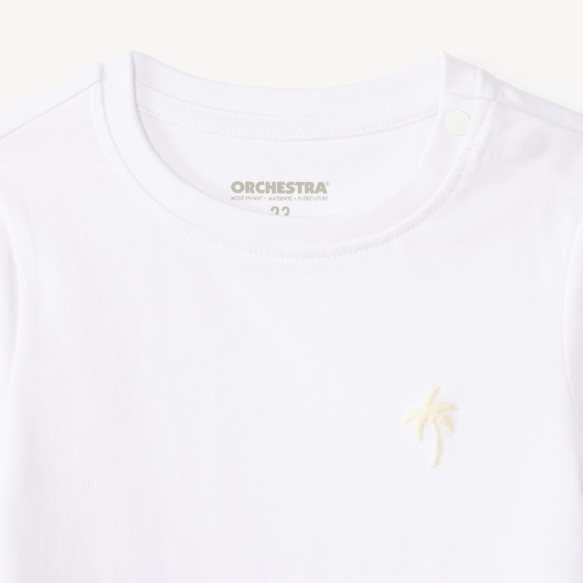 Lot de 3 t-shirts manches courtes unis broderie palmier pour bébé garçon 
