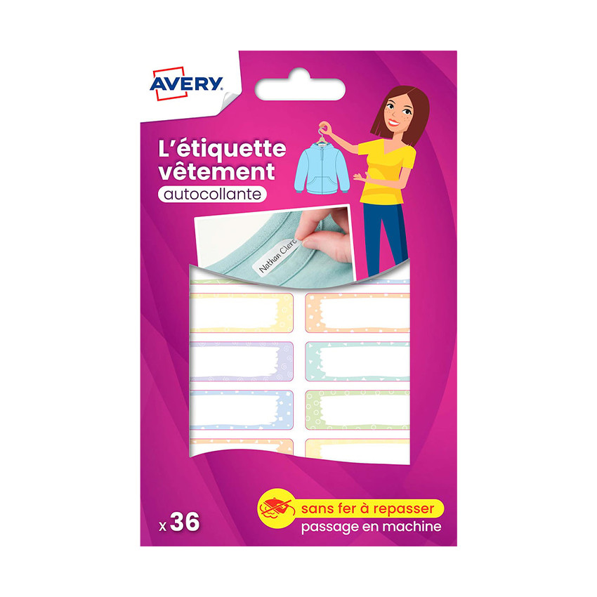 36 zelfklevende etiketten voor kleding Pastelmotief 