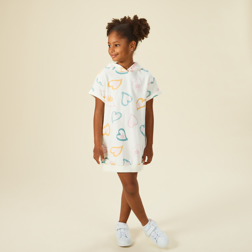 Robe sweat manches courtes imprimé cœurs pour fille 