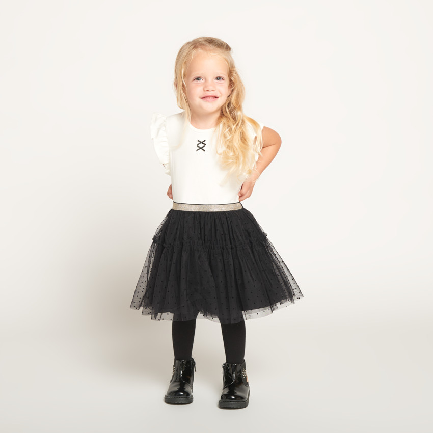Korte mouwen 2-in-1 effect jurk van dubbele stof voor babymeisjes 