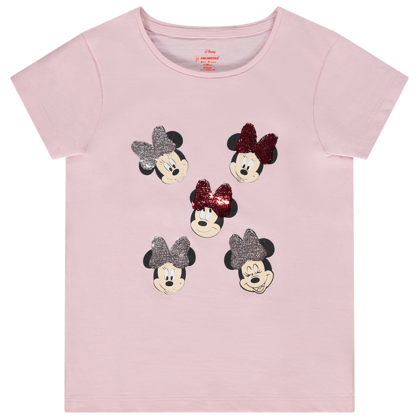 T-shirt manches courtes en jersey Minnie Disney avec sequins magiques pour fille 