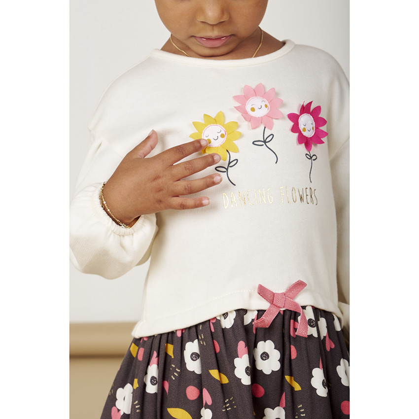 Robe manches longues 2 en 1 en molleton quilté imprimé fleuri pour bébé fille 