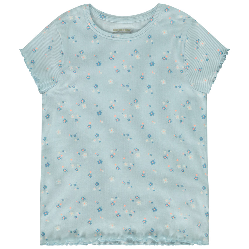 T-shirt manches courtes côtelé imprimé fleuri pour fille 