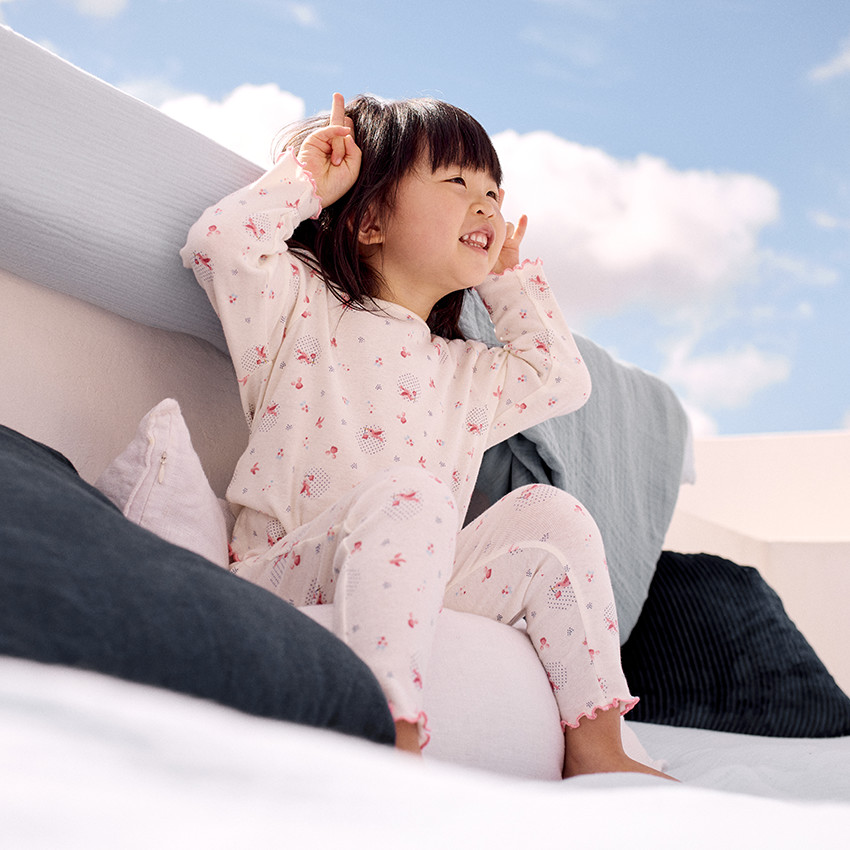 Pyjama 2 pièces effet côtelé et imprimé oiseaux pour bébé fille 