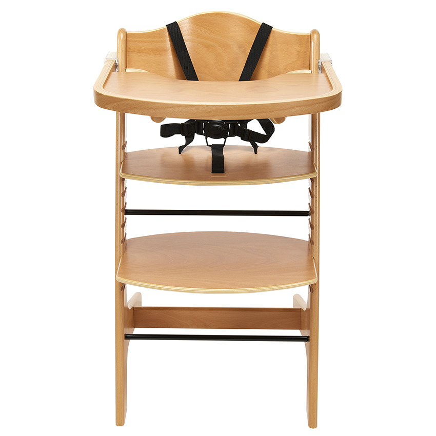 Chaise Haute Enfants Bois Hêtre Réglable - 6 Niveaux Hauteur, Coussin, Max 60kg