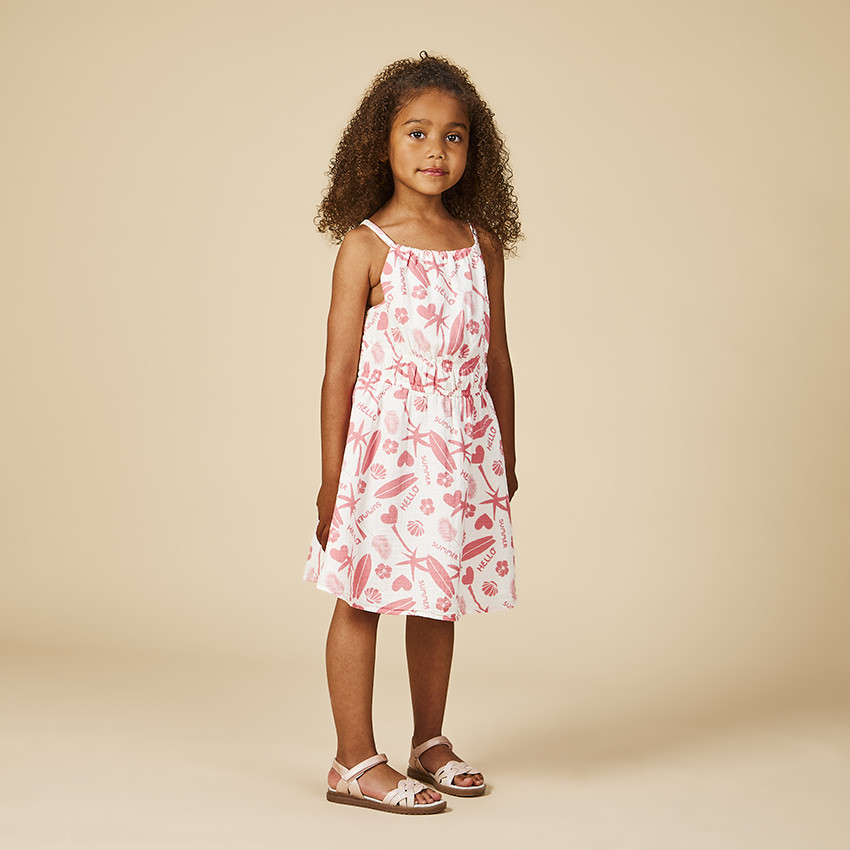 Jurk in seersucker met exotische print voor meisjes 
