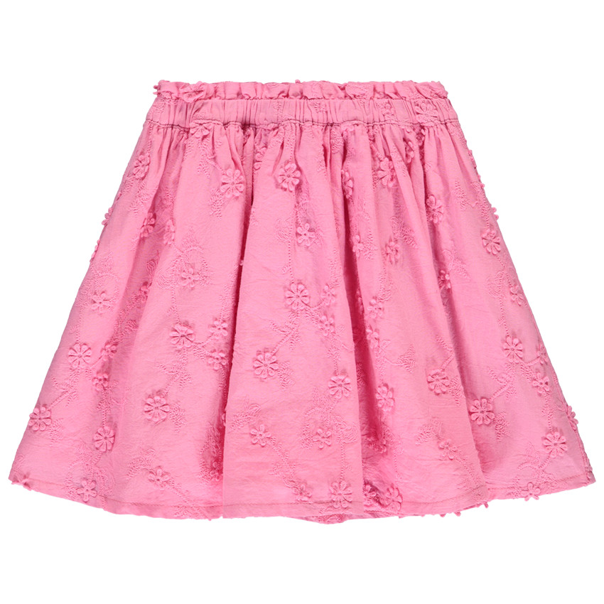 Jupe courte en voile rose et broderie anglaise pour bébé fille  