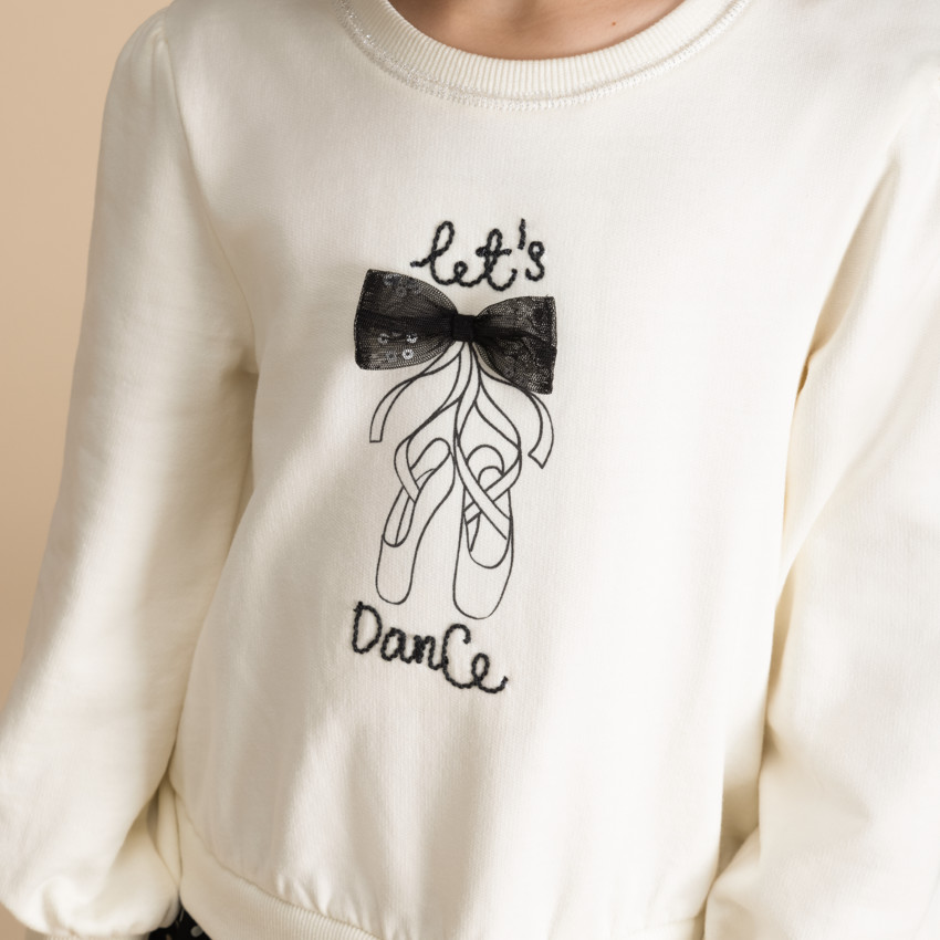 Robe manches longues bi-matière effet 2 en 1 à pois pour fille 